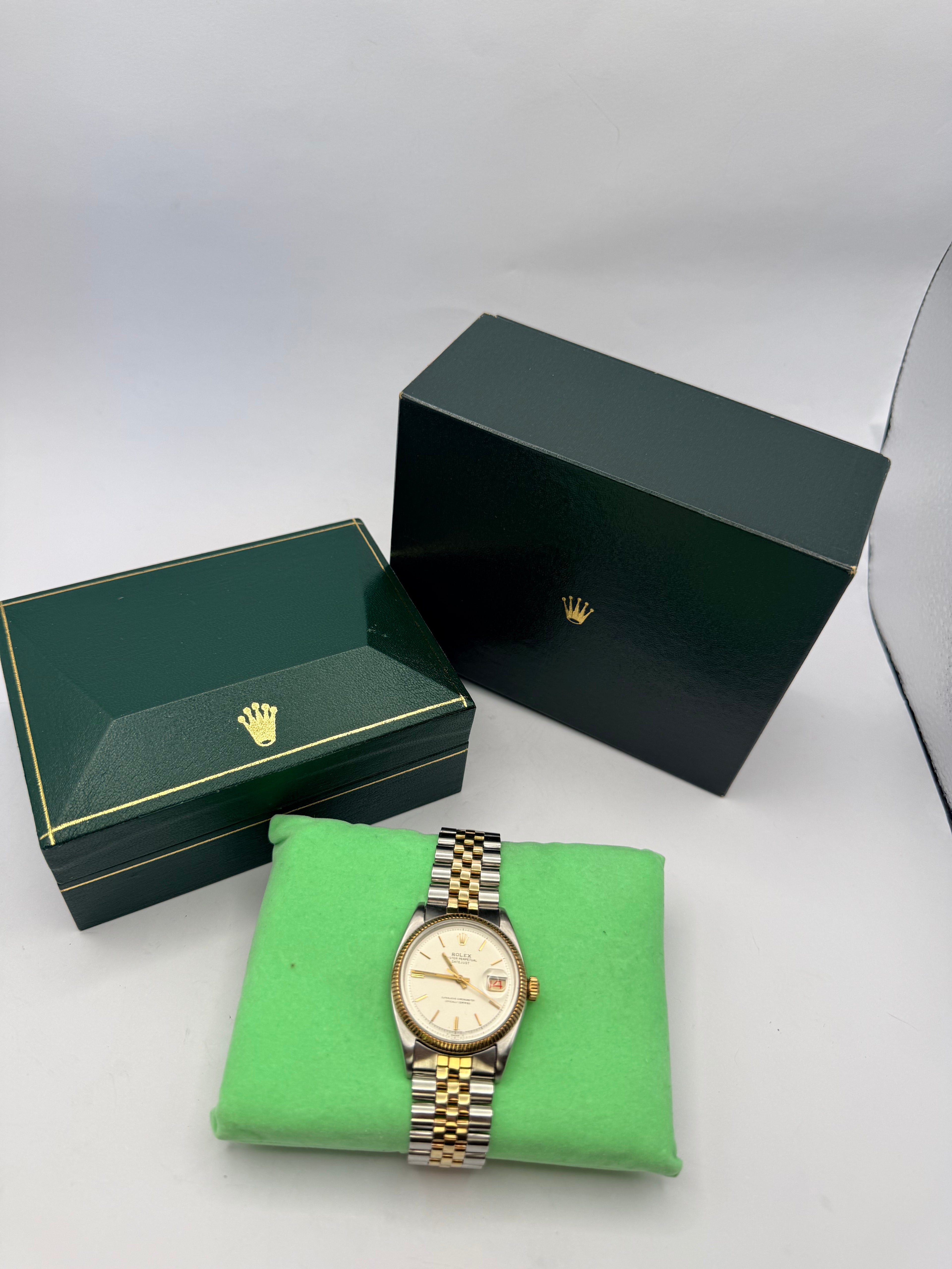 Rolex Datejust 6605 36mm Two Tone Roulette Date Jubilee Box & Card