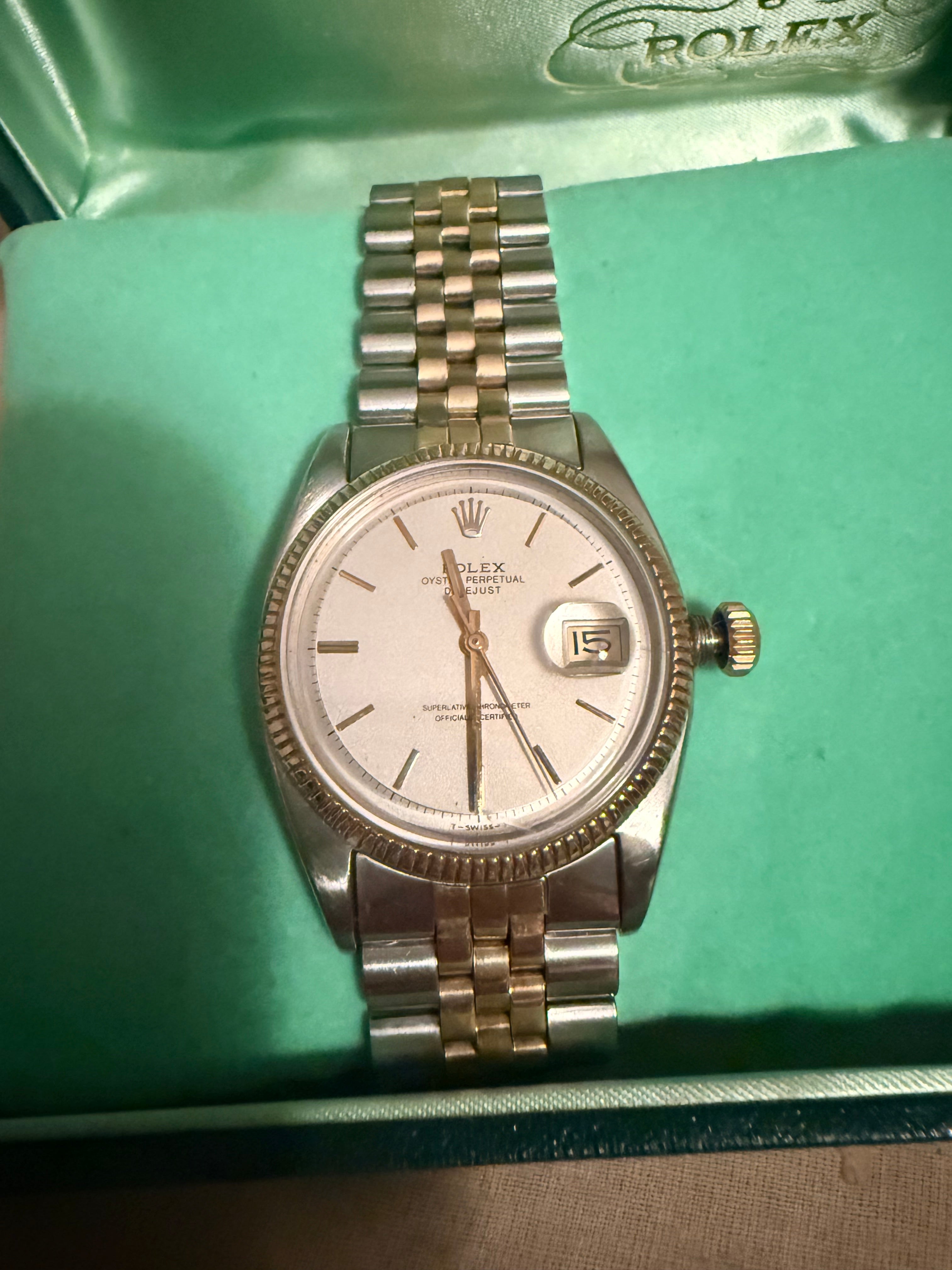 Rolex Datejust 6605 36mm Two Tone Roulette Date Jubilee Box & Card