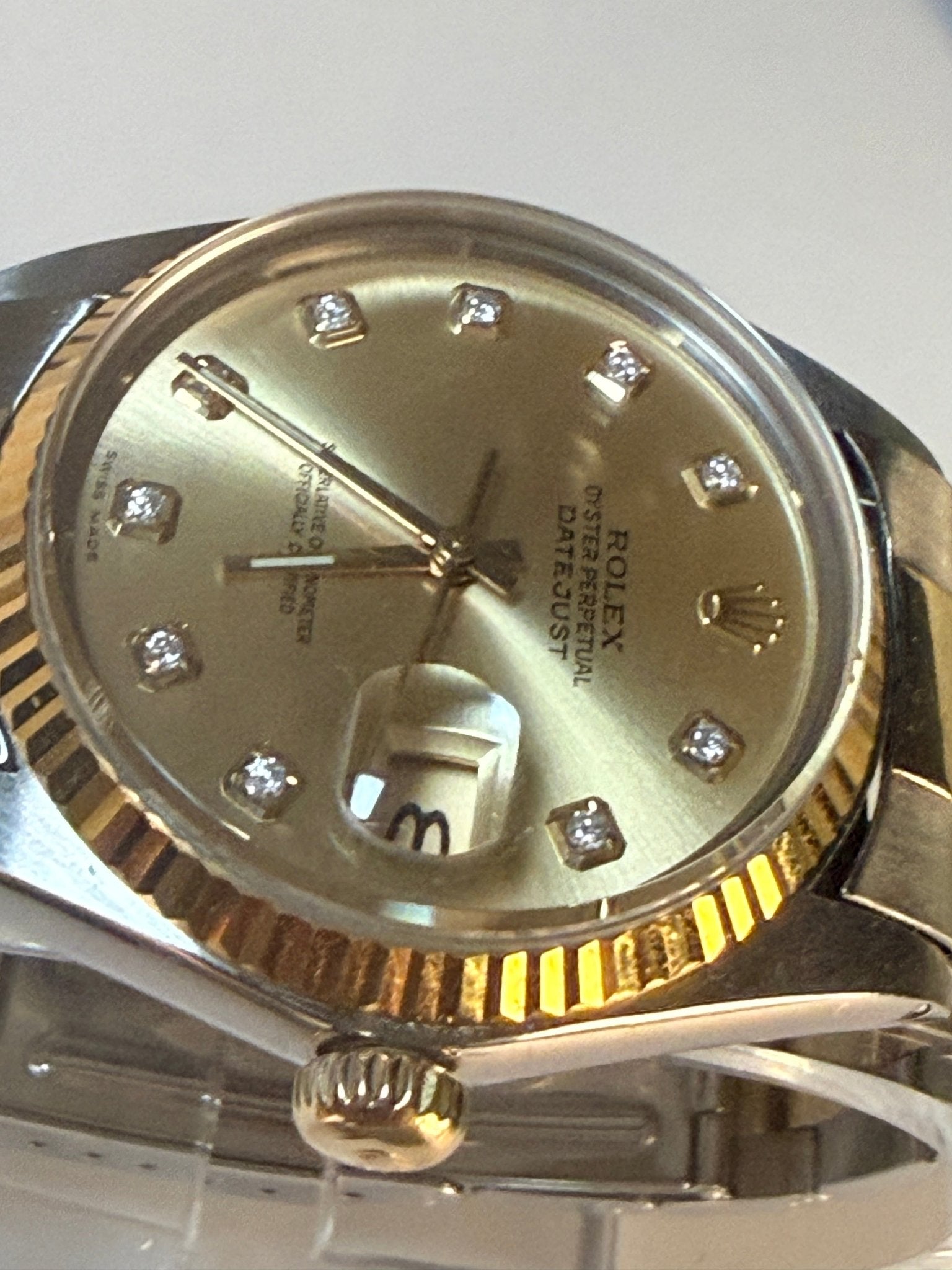 Rolex Datejust 16013 Champagne Diamond Dial Two-Tone Full Set - Coyle Fine Jewelry & Timepieces