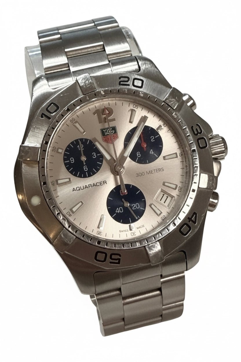 TAG Heuer Aquaracer Chronograph CAF1111 Silver Dial Quartz 41mm Men’s Watch - Coyle Fine Jewelry & Timepieces