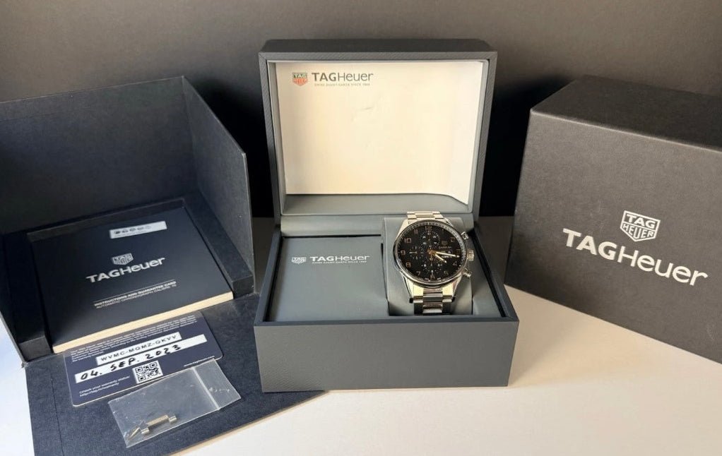 TAG Heuer Carrera Calibre 16 Day Date Chronograph CV2A1AB Full Set 43mm - Coyle Fine Jewelry & Timepieces