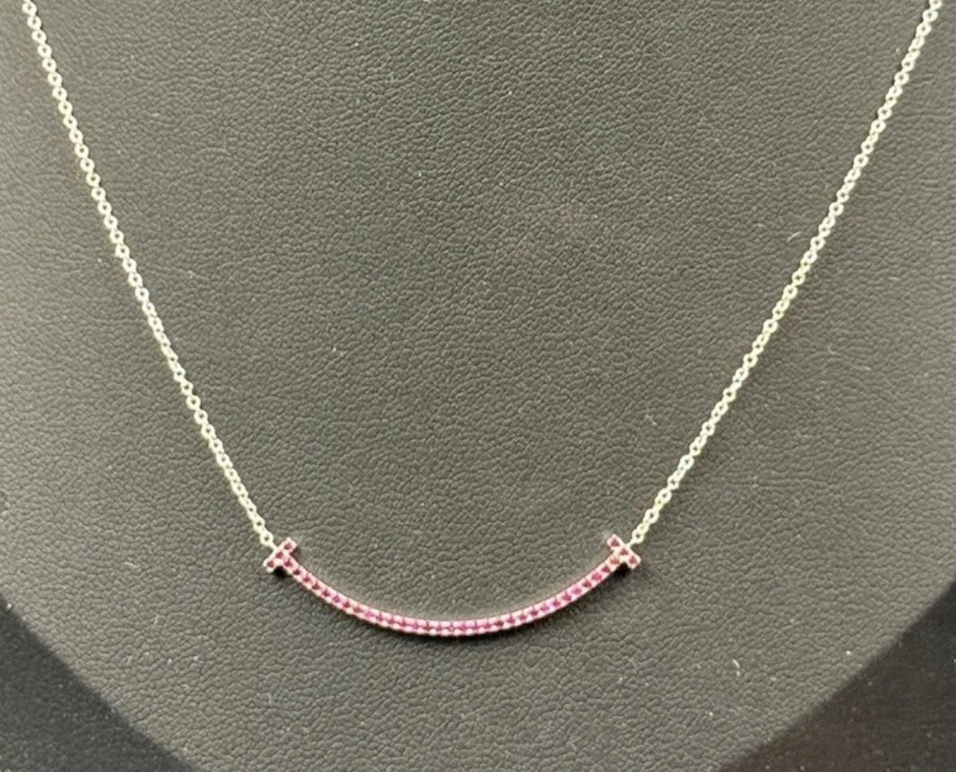 Tiffany & Co. 18K White Gold Ruby Smile Bar Necklace 18 - Coyle Fine Jewelry & Timepieces