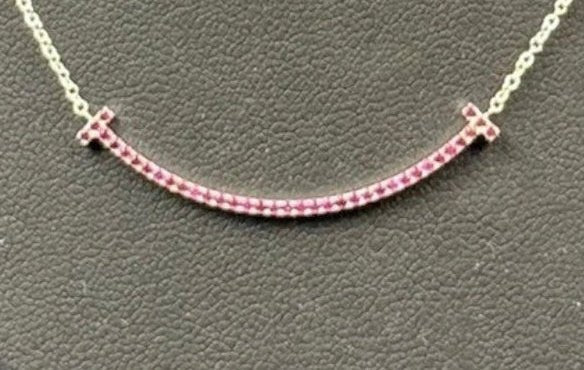 Tiffany & Co. 18K White Gold Ruby Smile Bar Necklace 18 - Coyle Fine Jewelry & Timepieces