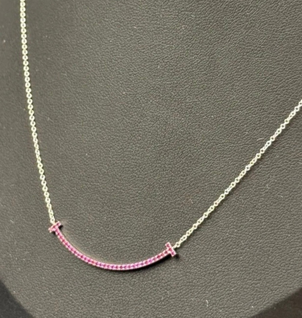Tiffany & Co. 18K White Gold Ruby Smile Bar Necklace 18 - Coyle Fine Jewelry & Timepieces
