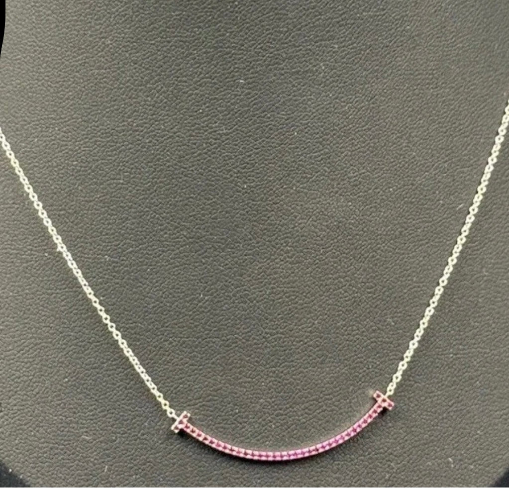 Tiffany & Co. 18K White Gold Ruby Smile Bar Necklace 18 - Coyle Fine Jewelry & Timepieces