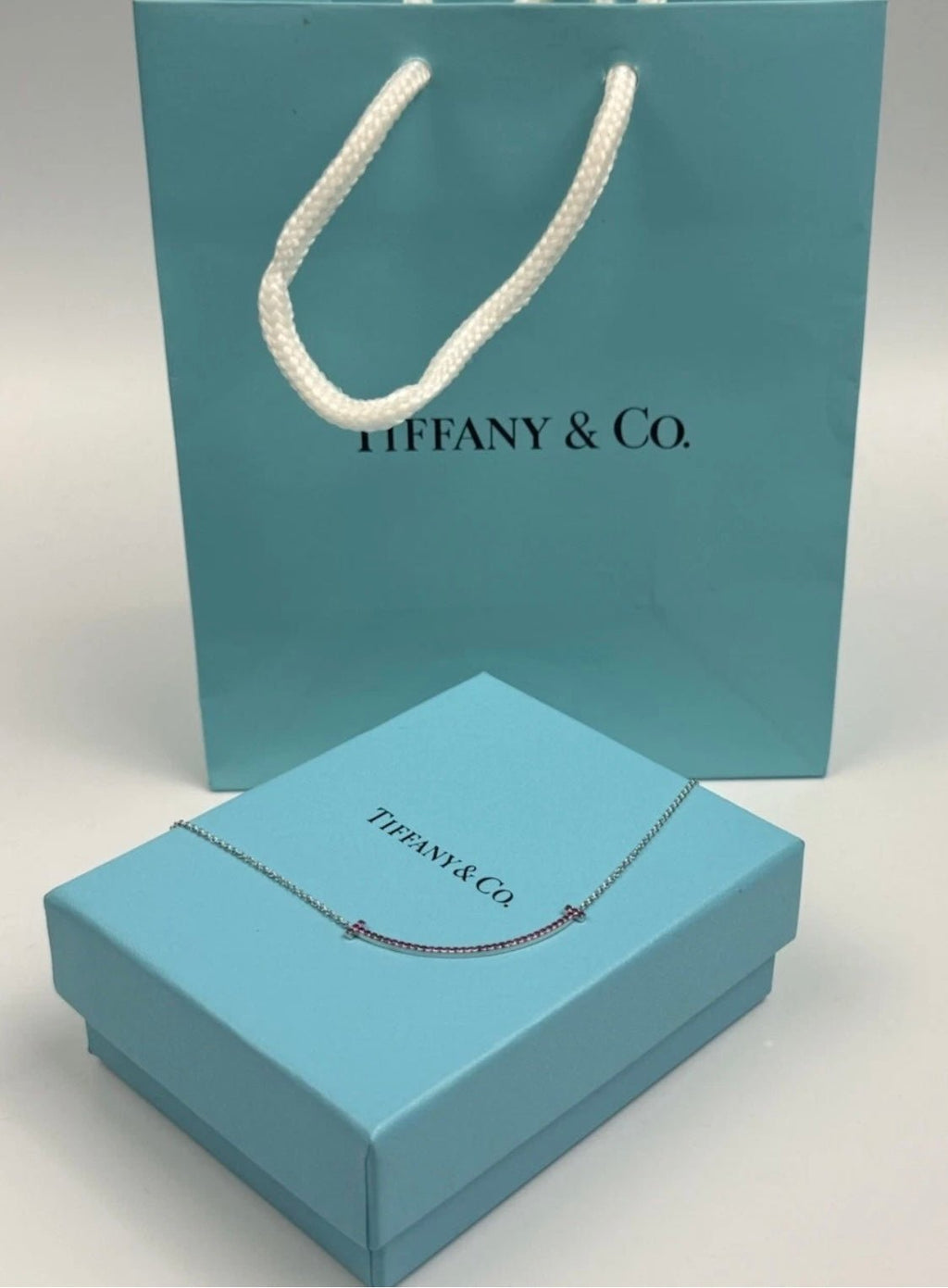Tiffany & Co. 18K White Gold Ruby Smile Bar Necklace 18 - Coyle Fine Jewelry & Timepieces