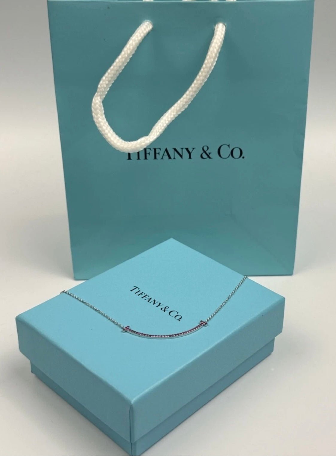 Tiffany & Co. 18K White Gold Ruby Smile Bar Necklace 18 - Coyle Fine Jewelry & Timepieces