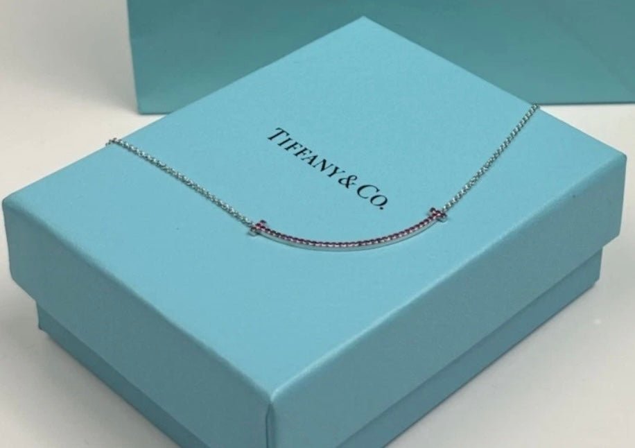 Tiffany & Co. 18K White Gold Ruby Smile Bar Necklace 18 - Coyle Fine Jewelry & Timepieces