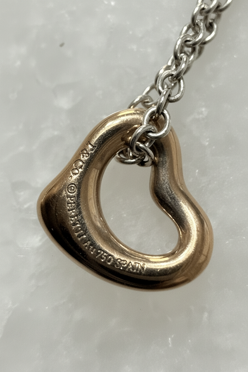 Tiffany & Co Elsa Peretti Open Heart Necklace Sterling Silver 18K Gold 26g - Coyle Fine Jewelry & Timepieces