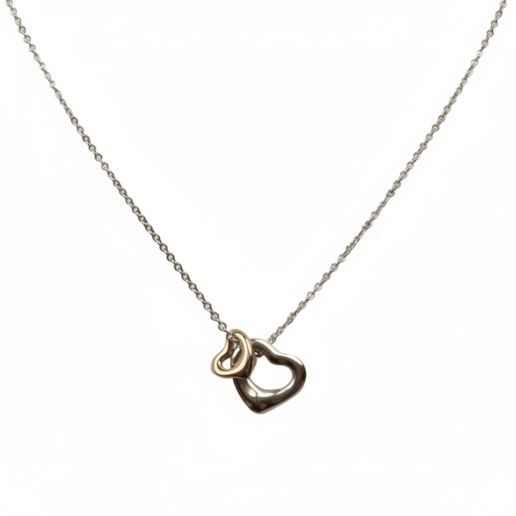 Tiffany & Co Elsa Peretti Open Heart Necklace Sterling Silver 18K Gold 26g - Coyle Fine Jewelry & Timepieces