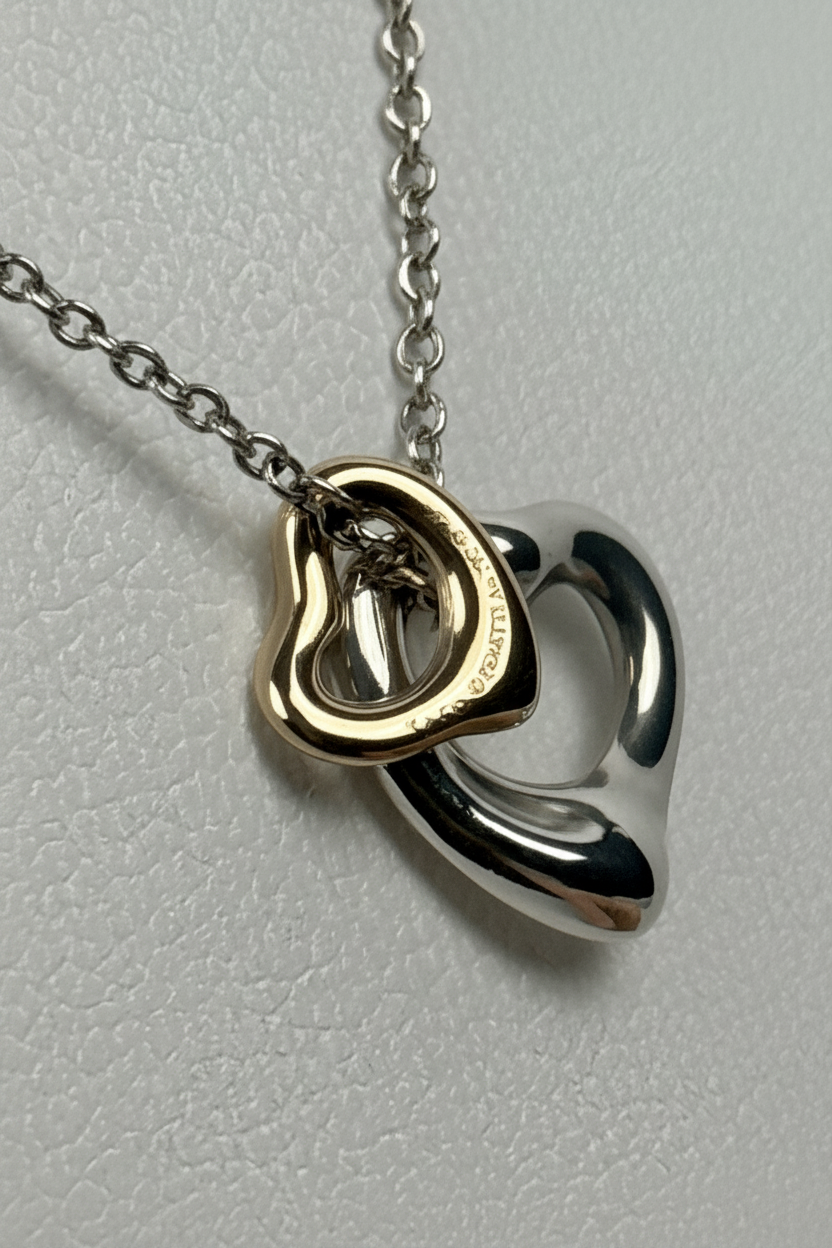 Tiffany & Co Elsa Peretti Open Heart Necklace Sterling Silver 18K Gold 26g - Coyle Fine Jewelry & Timepieces