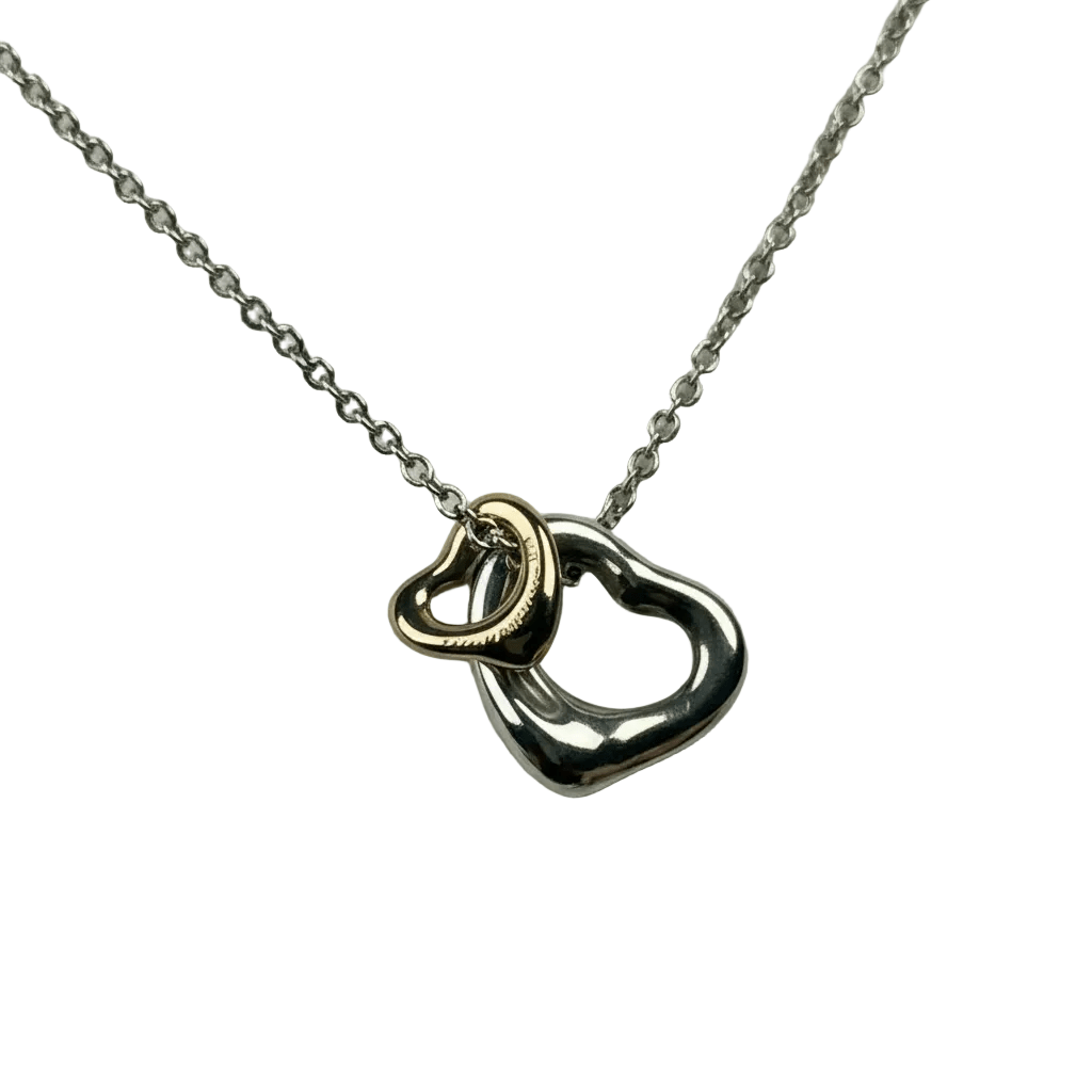 Tiffany & Co Elsa Peretti Open Heart Necklace Sterling Silver 18K Gold 26g - Coyle Fine Jewelry & Timepieces