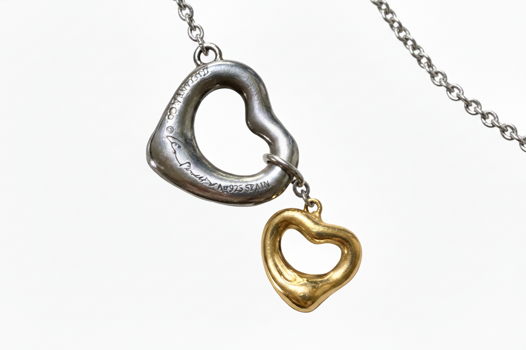 Tiffany & Co Elsa Peretti Open Heart Necklace Sterling Silver 18K Gold 26g - Coyle Fine Jewelry & Timepieces
