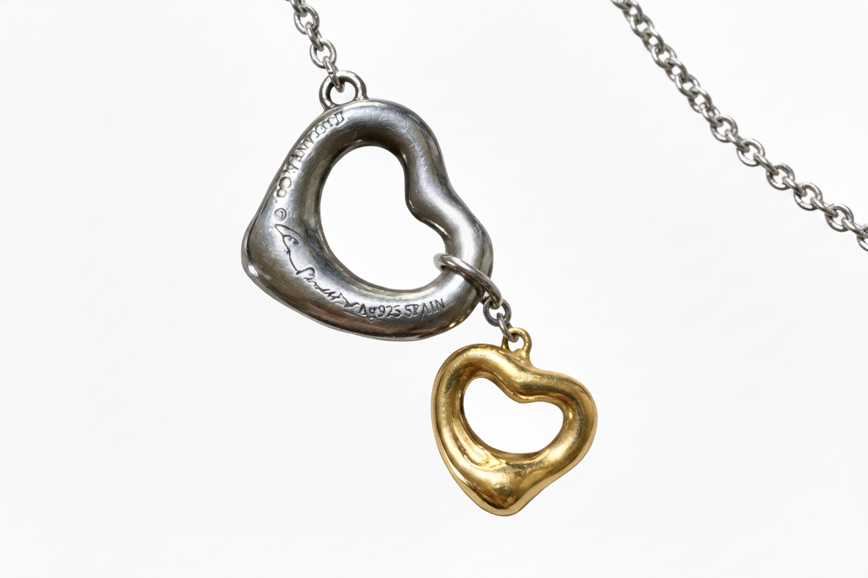 Tiffany & Co Elsa Peretti Open Heart Necklace Sterling Silver 18K Gold 26g - Coyle Fine Jewelry & Timepieces