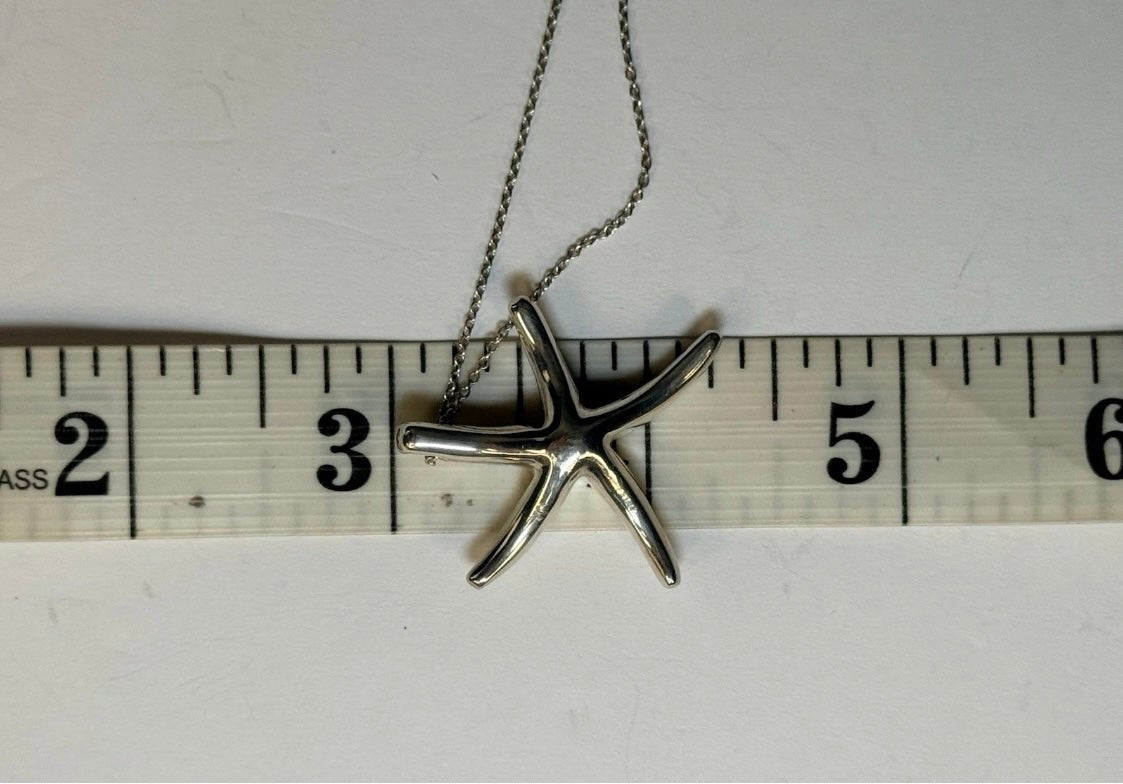 Tiffany & Co Elsa Peretti Starfish Pendant Necklace 16” Sterling Silver 925 - Coyle Fine Jewelry & Timepieces