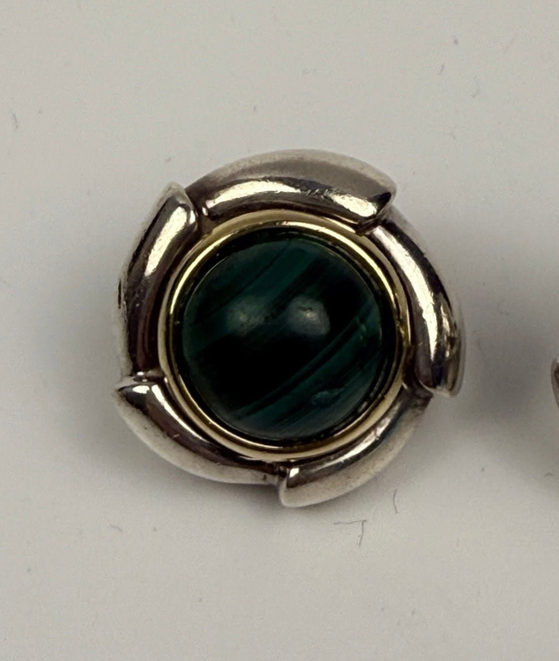 Tiffany & Co Malachite Earrings 925 Sterling Silver 750 Gold Omega Clip Signed - Coyle Fine Jewelry & Timepieces