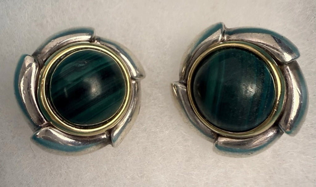Tiffany & Co Malachite Earrings 925 Sterling Silver 750 Gold Omega Clip Signed - Coyle Fine Jewelry & Timepieces