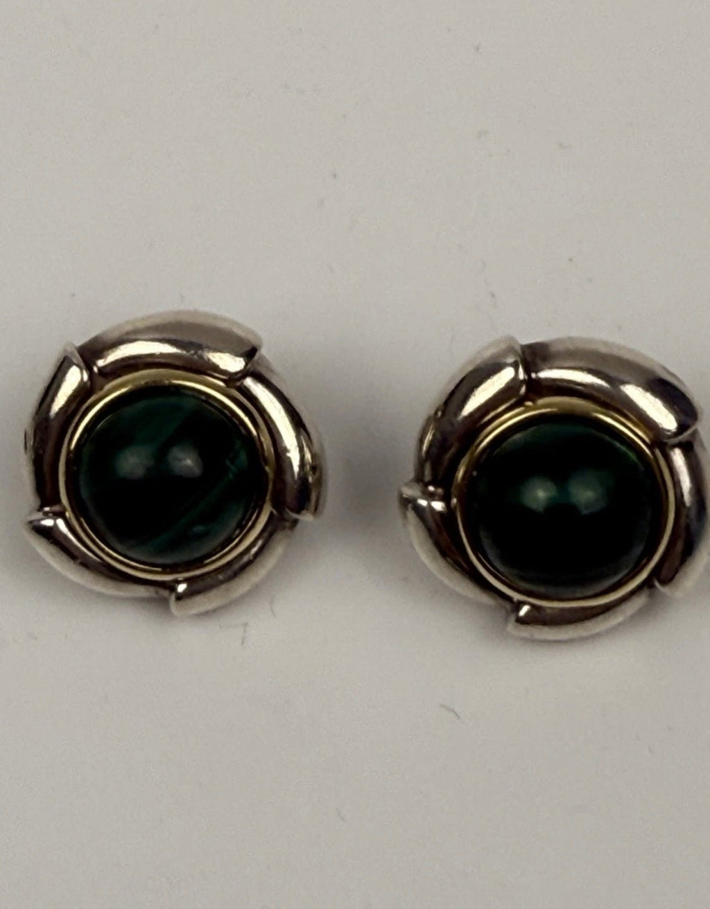 Tiffany & Co Malachite Earrings 925 Sterling Silver 750 Gold Omega Clip Signed - Coyle Fine Jewelry & Timepieces