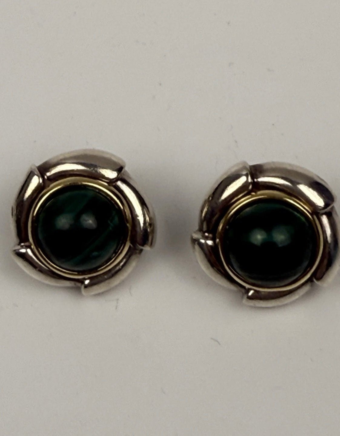 Tiffany & Co Malachite Earrings 925 Sterling Silver 750 Gold Omega Clip Signed - Coyle Fine Jewelry & Timepieces