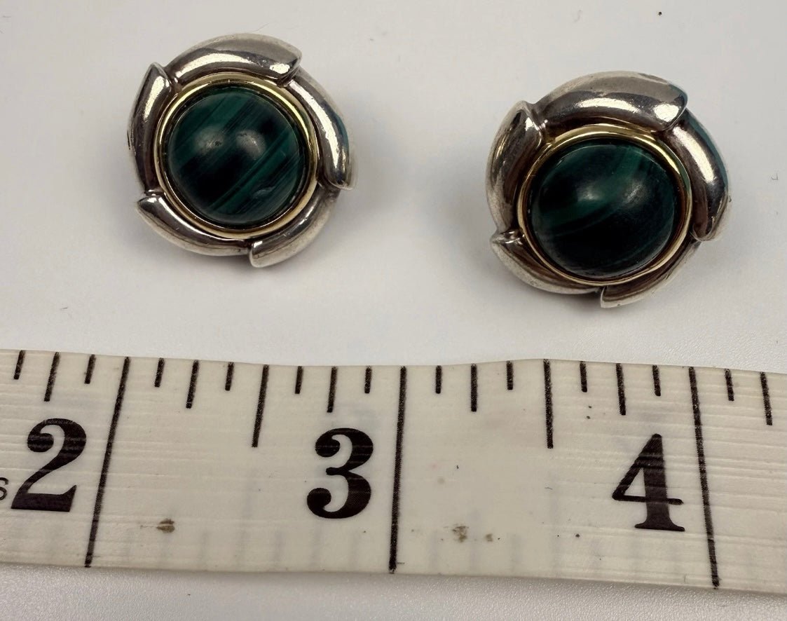Tiffany & Co Malachite Earrings 925 Sterling Silver 750 Gold Omega Clip Signed - Coyle Fine Jewelry & Timepieces