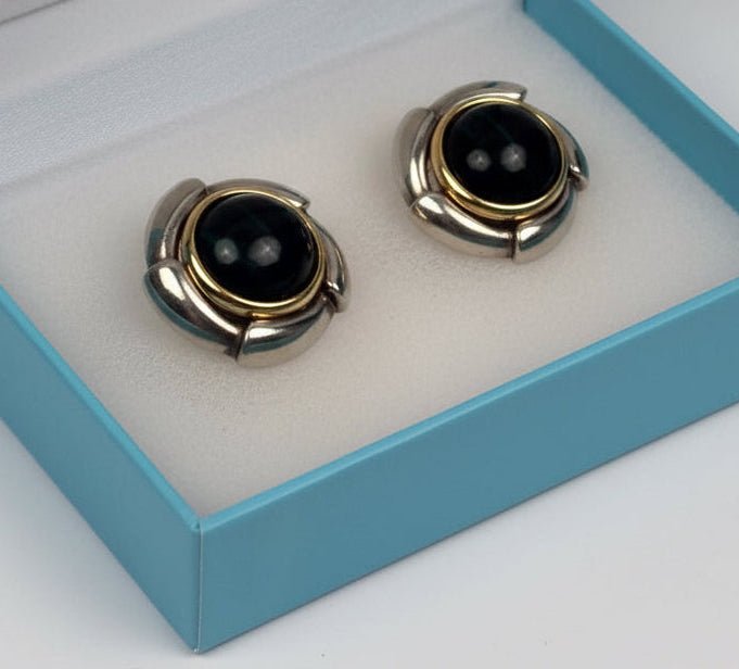 Tiffany & Co Malachite Earrings 925 Sterling Silver 750 Gold Omega Clip Signed - Coyle Fine Jewelry & Timepieces