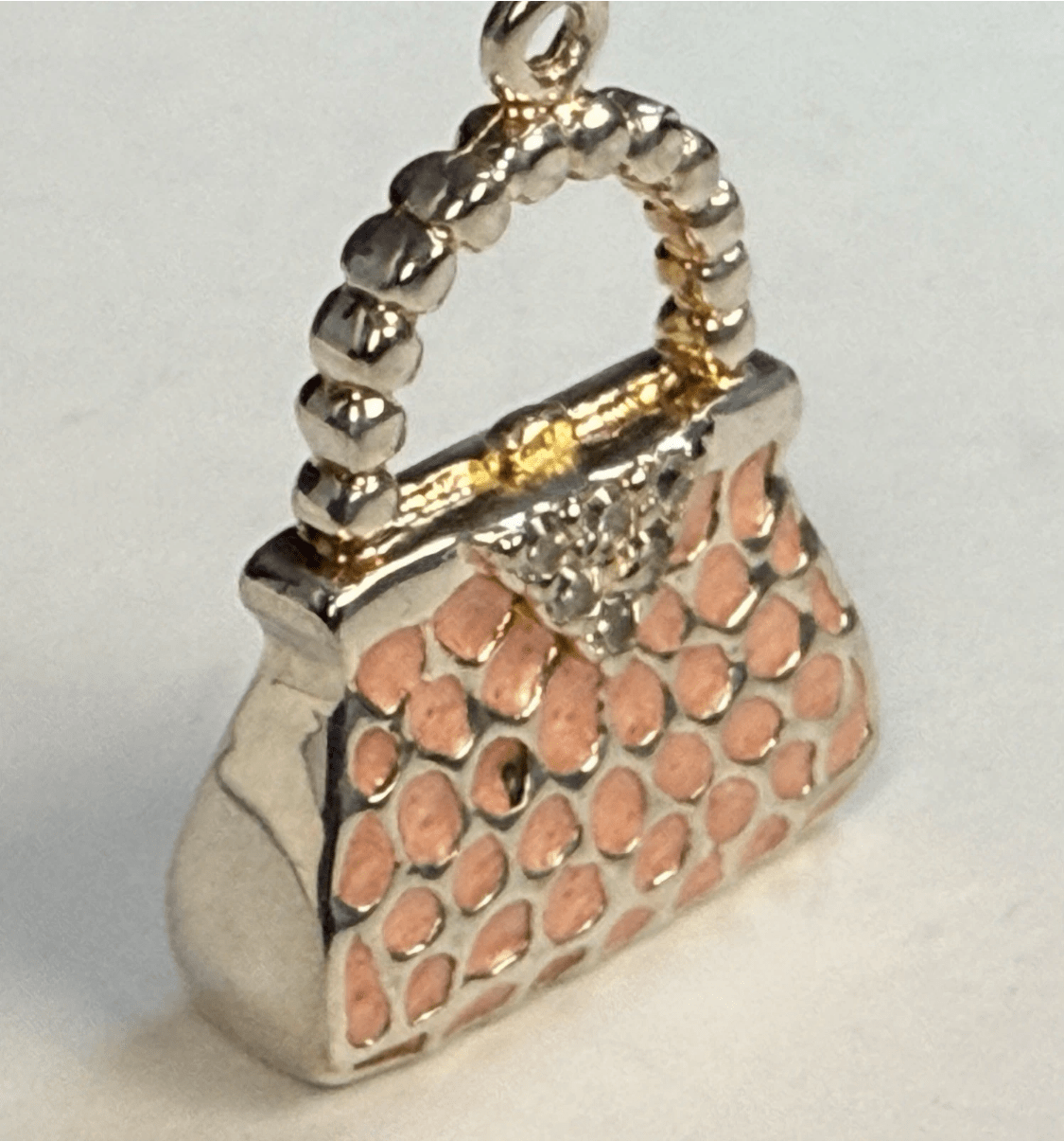 Vintage Tiffany & Co. Elsa Peretti Purse Handbag Pendant Pink Enamel Sterling Silver 8.4g - Coyle Fine Jewelry & Timepieces